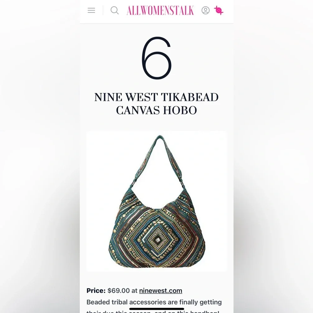 🌺Nine West Tikabead Canvas Hobo Bag🌸🌺